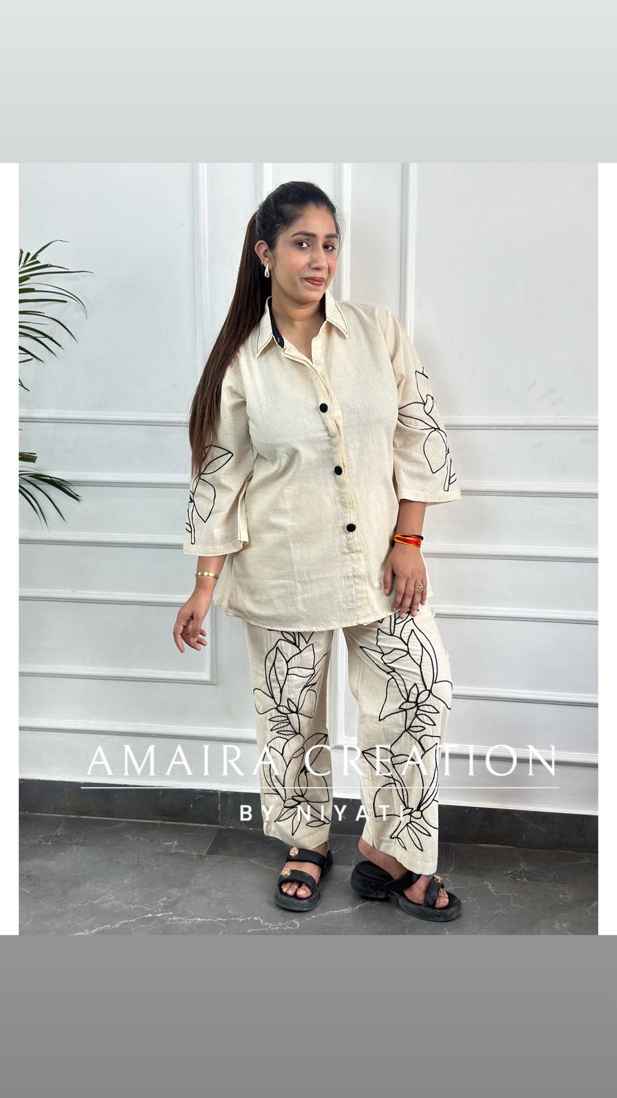 Cotton Thread Embroidered Cord set