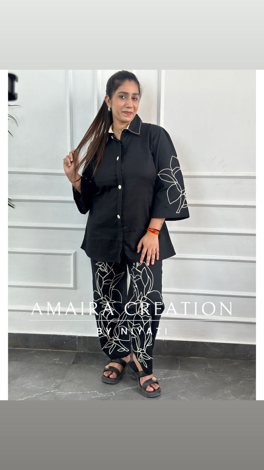 Cotton Thread Embroidered Cord set