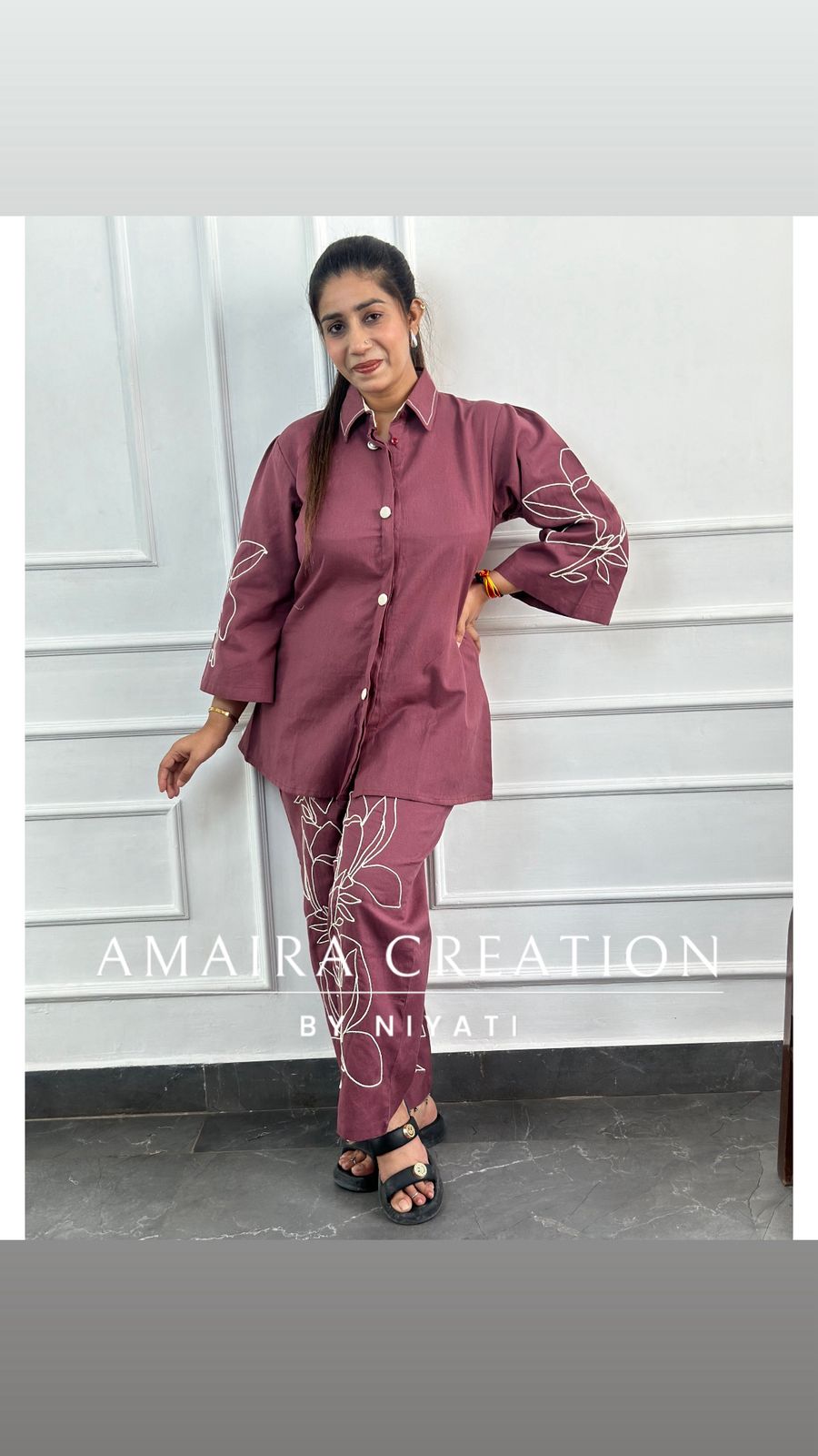 Cotton Thread Embroidered Cord set