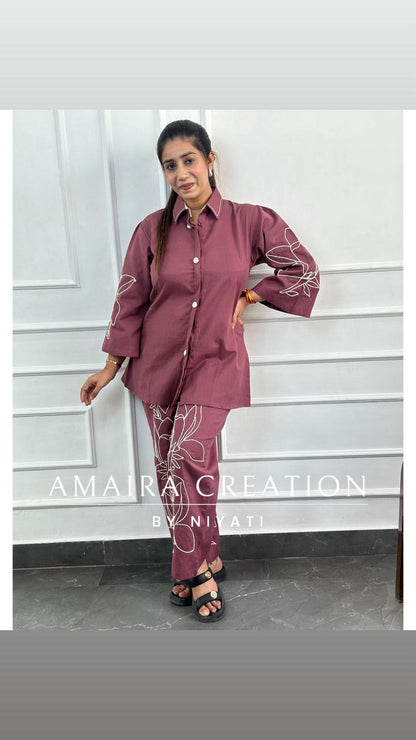 Cotton Thread Embroidered Cord set