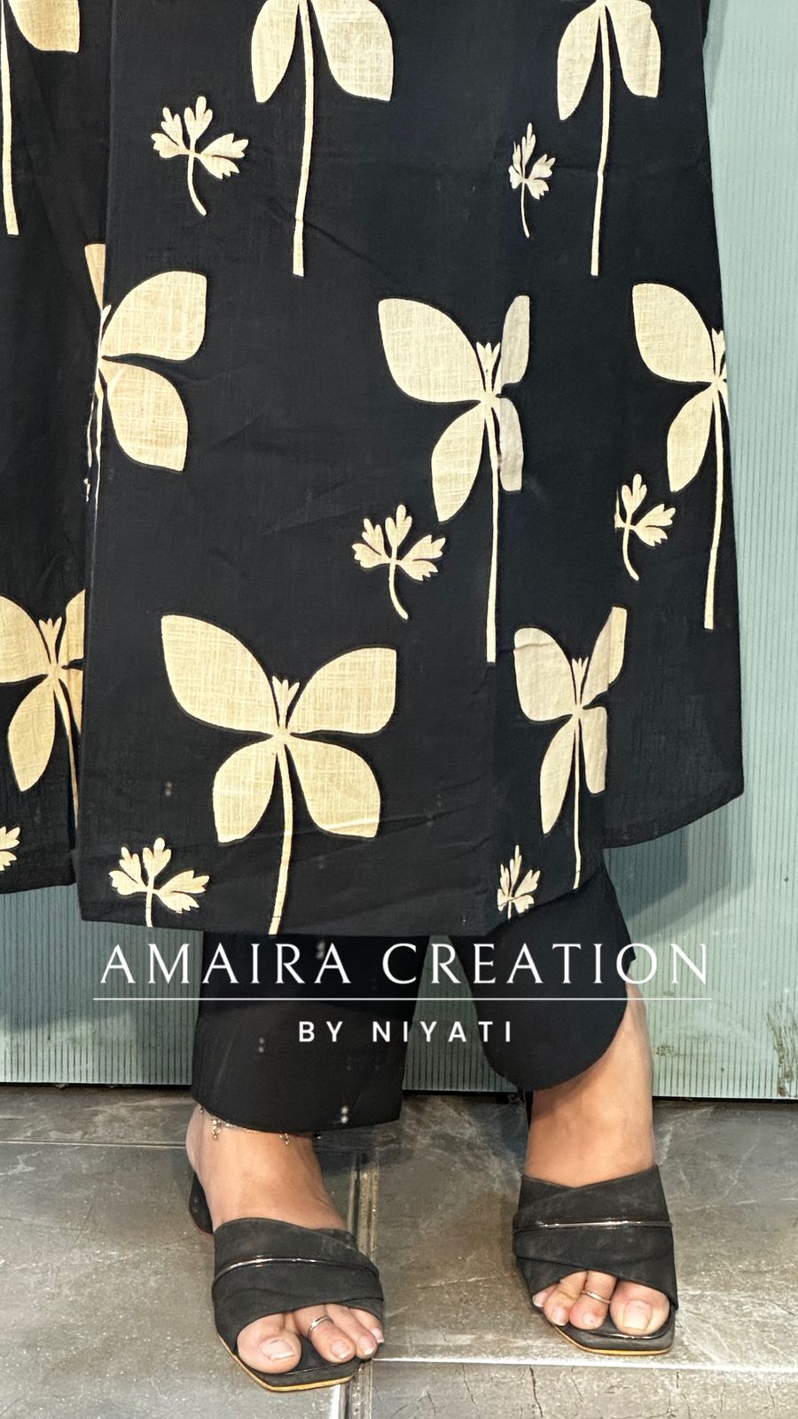 Black Cotton A line Pant Set