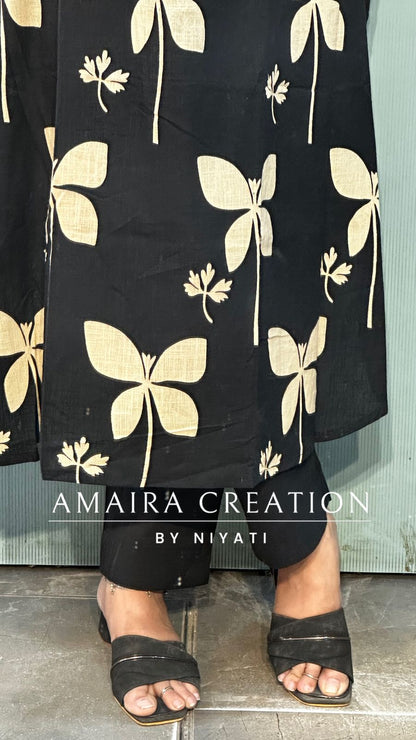Black Cotton A line Pant Set