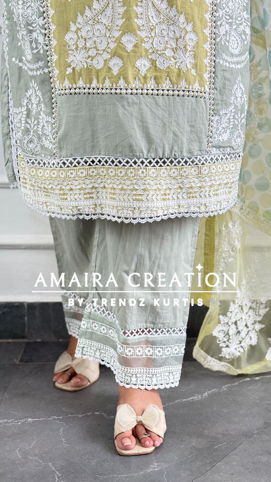 Pista Green Cotton Thread Embroidered Pakistani Suit