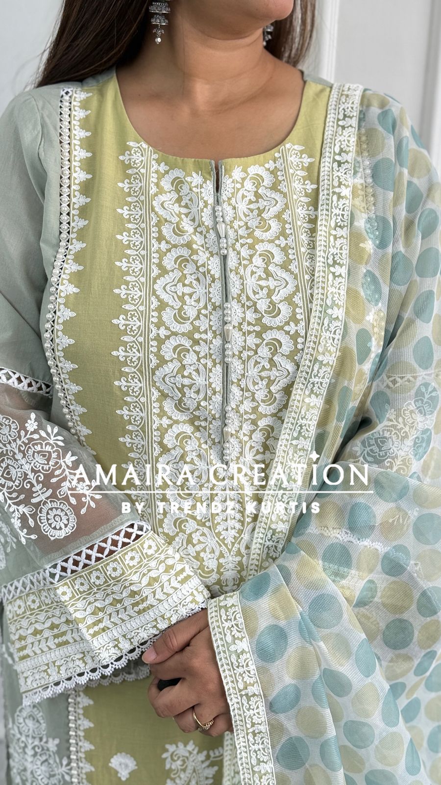 Pista Green Cotton Thread Embroidered Pakistani Suit