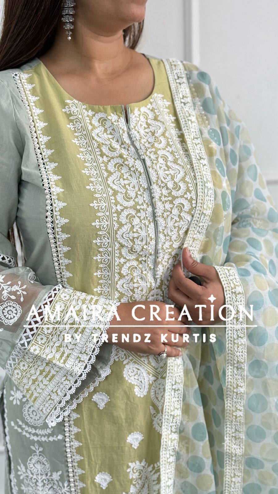 Pista Green Cotton Thread Embroidered Pakistani Suit