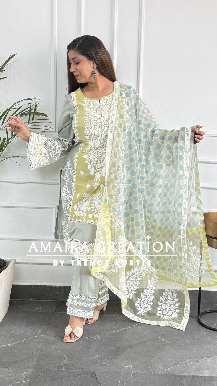 Pista Green Cotton Thread Embroidered Pakistani Suit