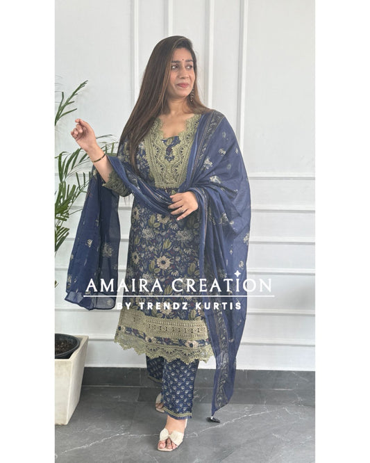 Navy Blue Cotton Pakistani Suit