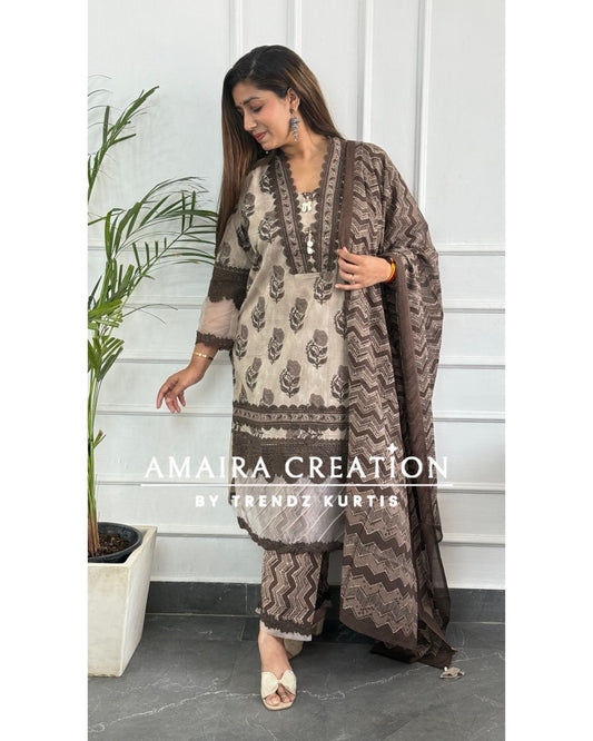 Brown Pakistani Cotton Suit
