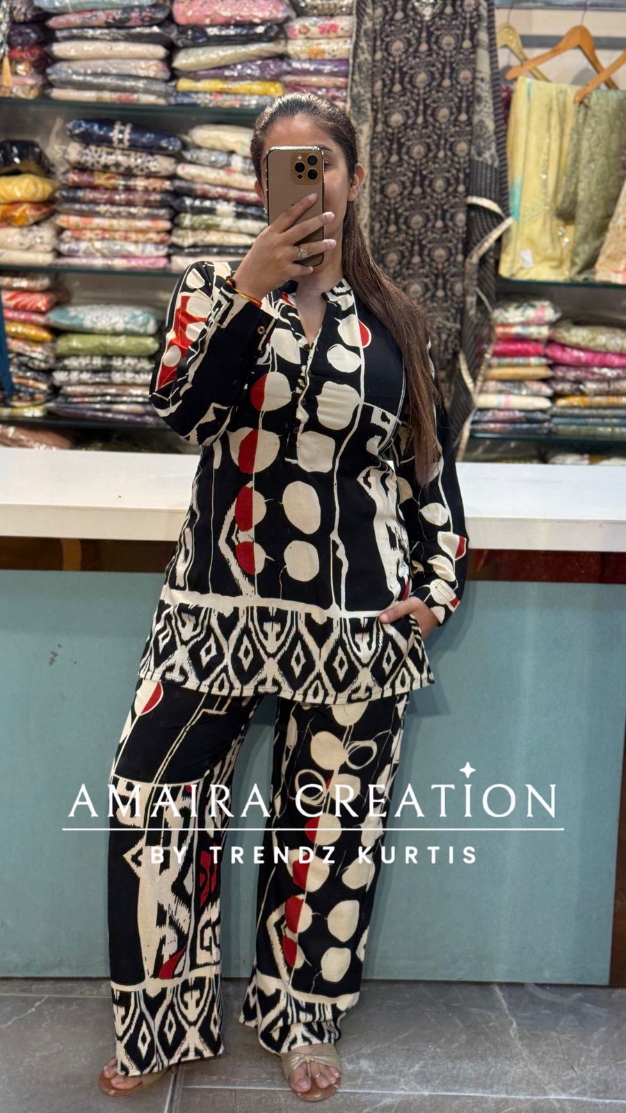 Black Geometrical Reyon Cord Set