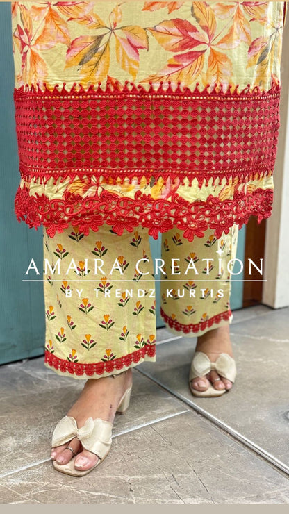 Floral Cotton Pakistani Suit With Beautiful Lace Detailing