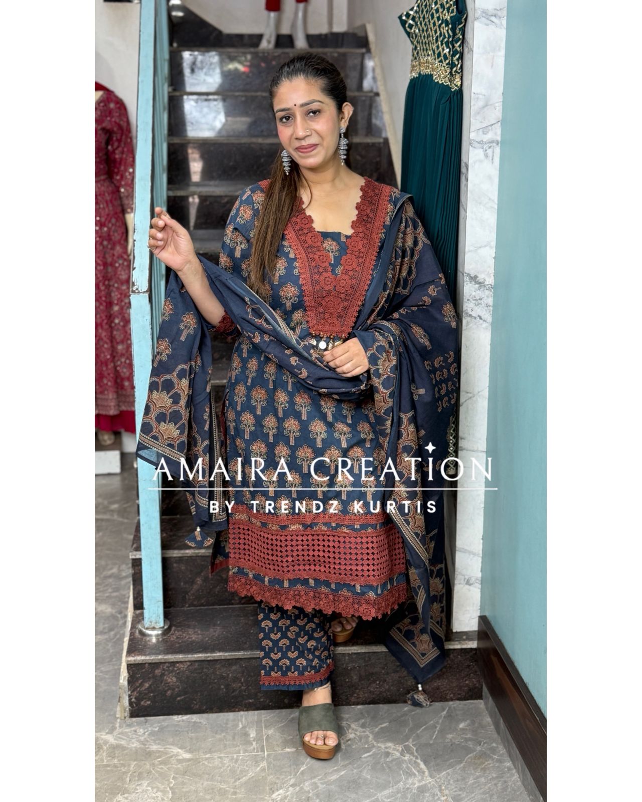 Cotton Print Pakistani Suit With Beautiful Detailing