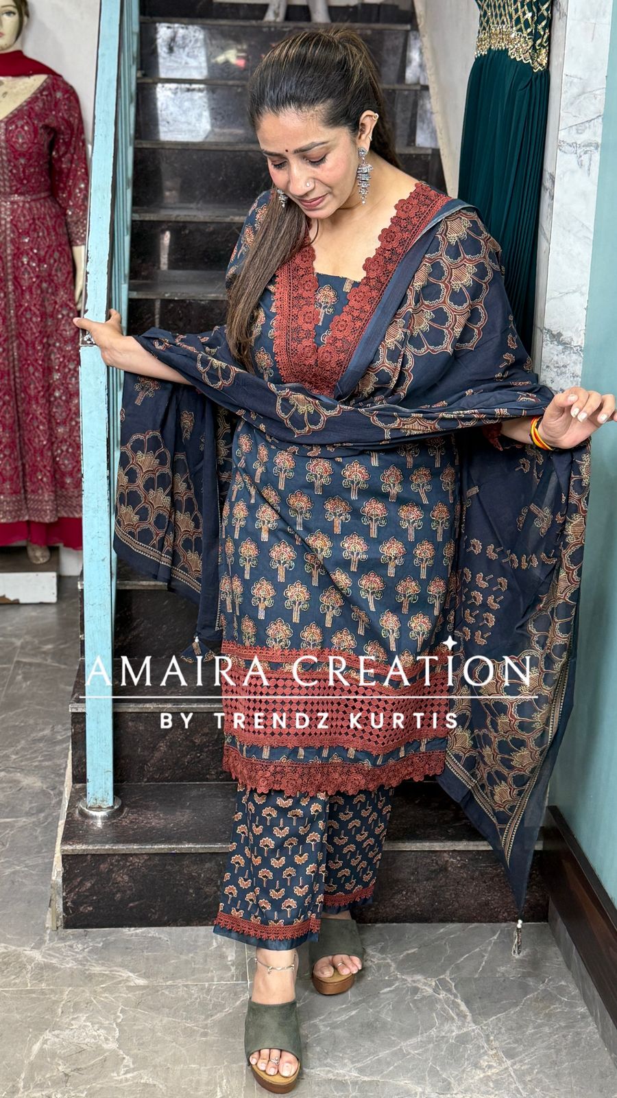 Cotton Print Pakistani Suit With Beautiful Detailing