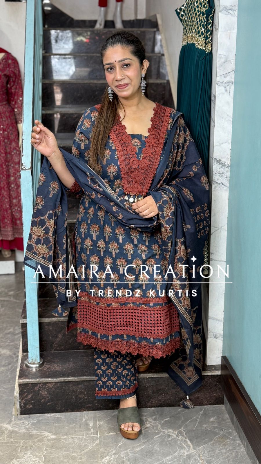 Cotton Print Pakistani Suit With Beautiful Detailing