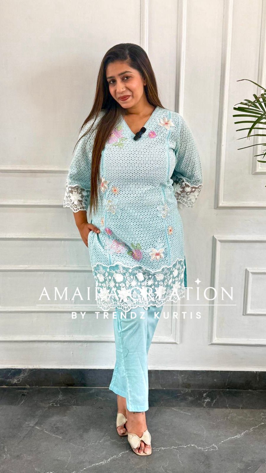 Beautiful Thread Embroidered Schiffli Cotton Cord Set with Organza Detailing