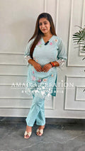 Beautiful Thread Embroidered Schiffli Cotton Cord Set with Organza Detailing