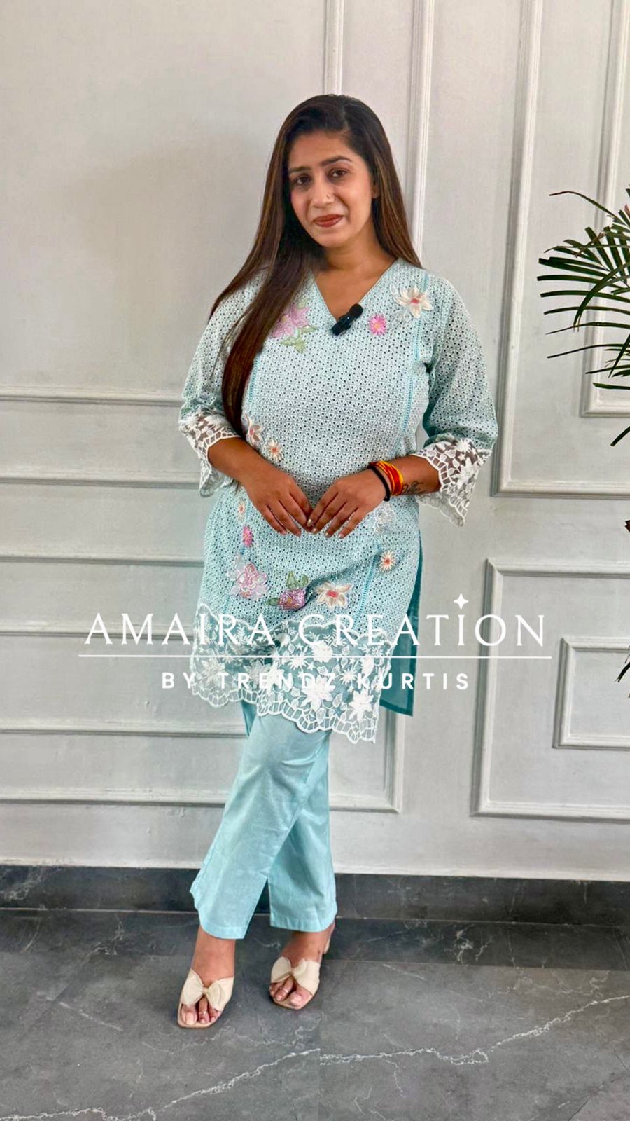 Beautiful Thread Embroidered Schiffli Cotton Cord Set with Organza Detailing