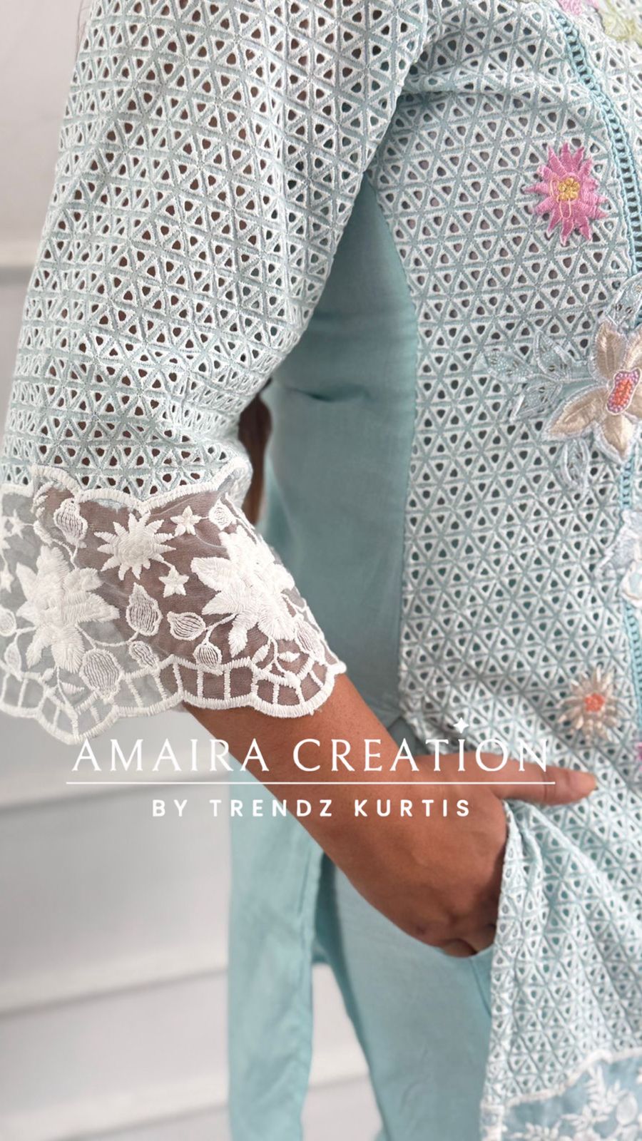 Beautiful Thread Embroidered Schiffli Cotton Cord Set with Organza Detailing