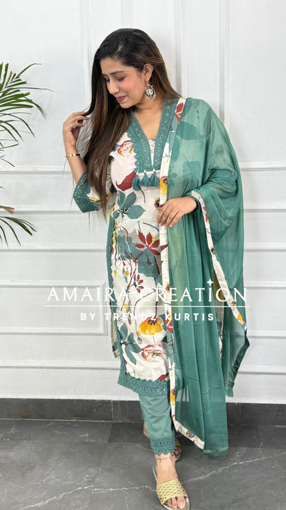 Sea Green Cotton Pakistani Suit