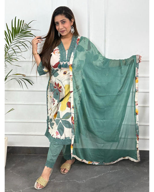 Sea Green Cotton Pakistani Suit
