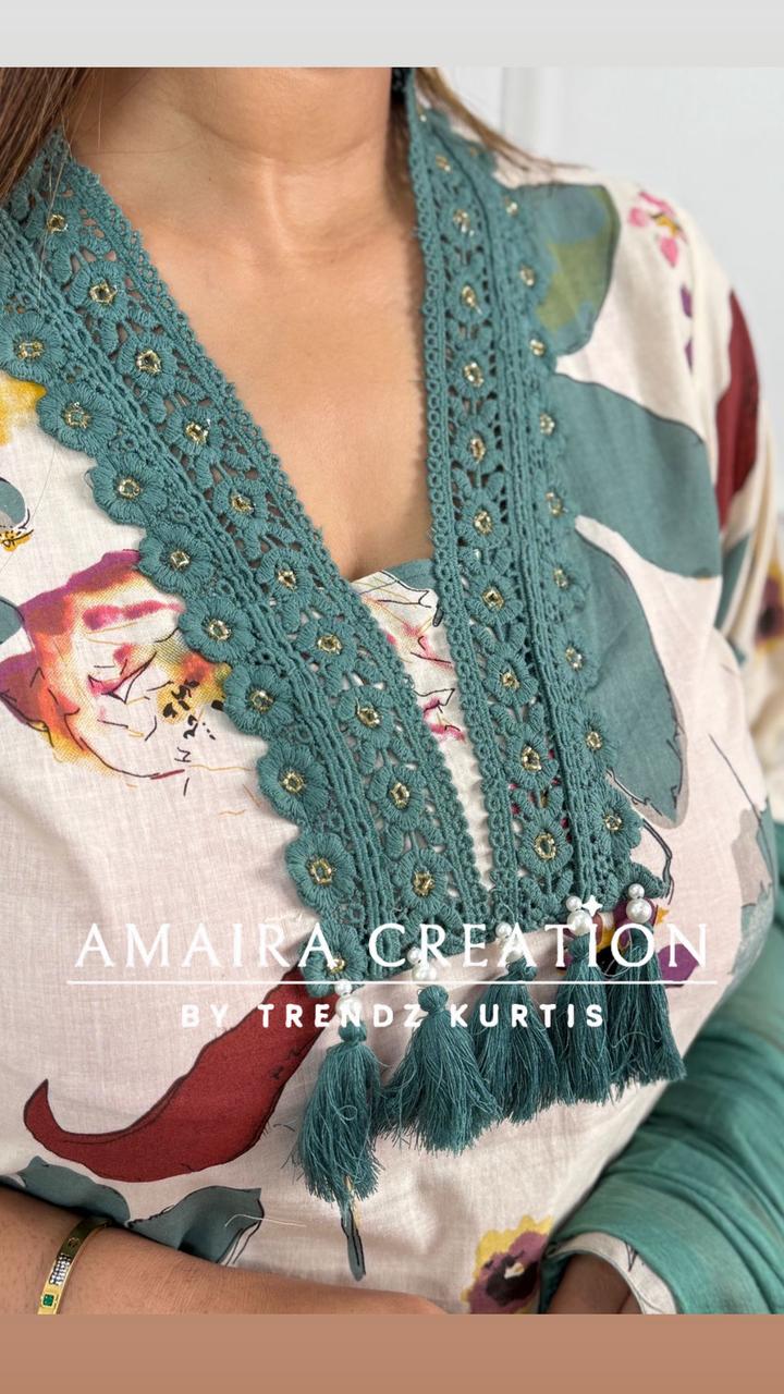 Sea Green Cotton Pakistani Suit