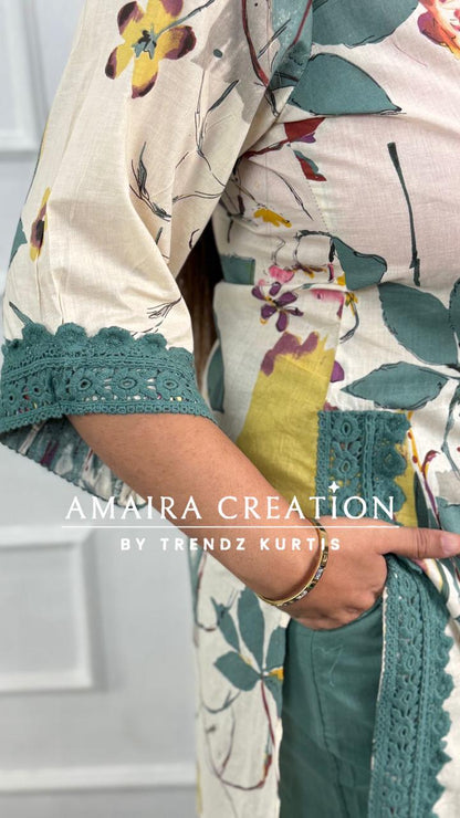 Sea Green Cotton Pakistani Suit