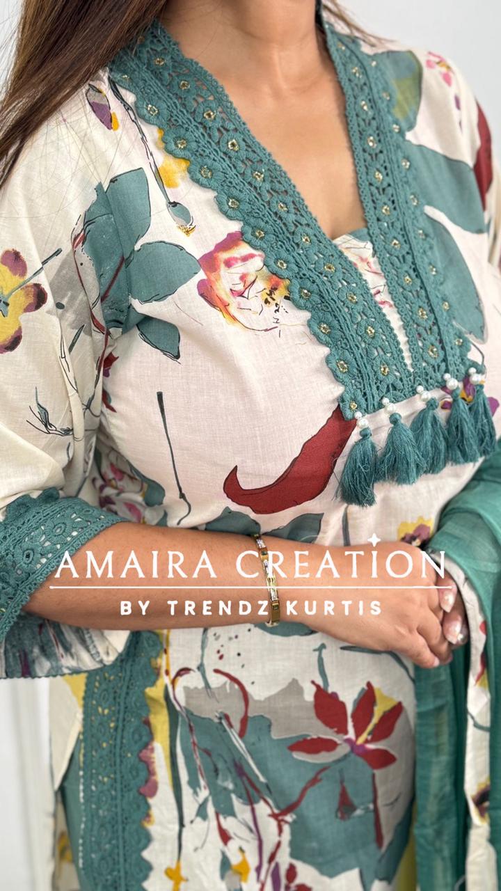 Sea Green Cotton Pakistani Suit