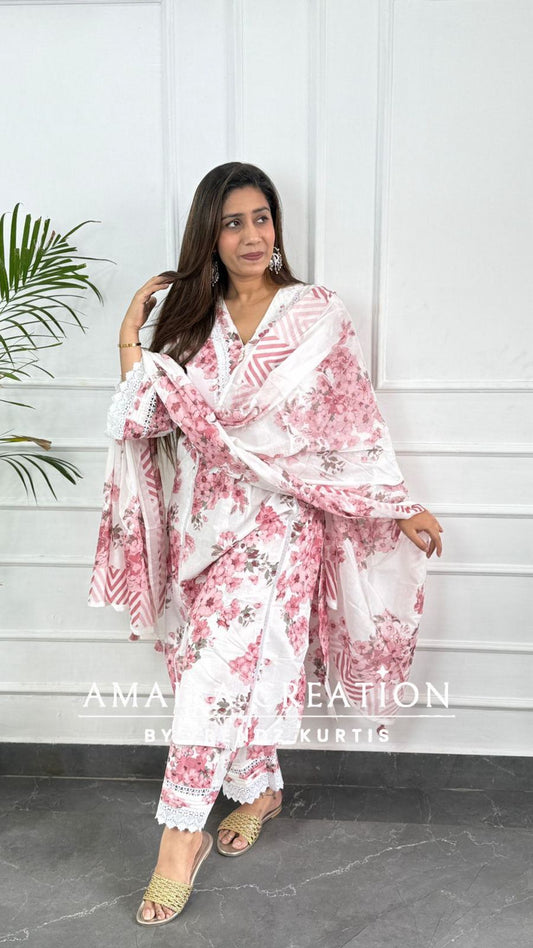 White & Pink A Line Princess Cut