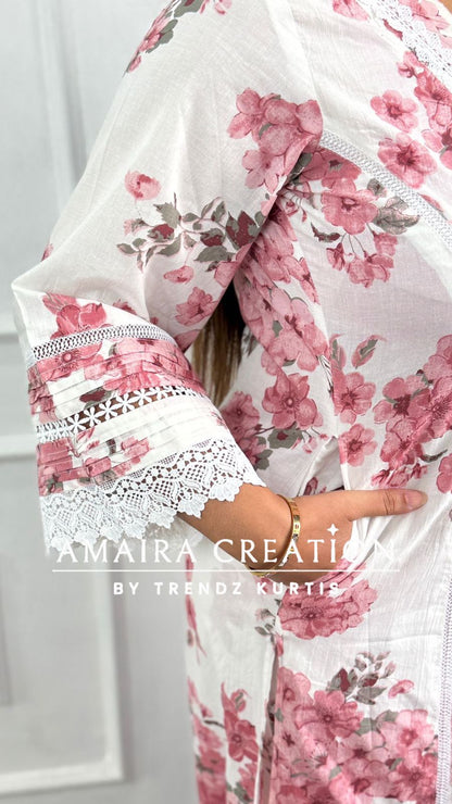 White & Pink A Line Princess Cut