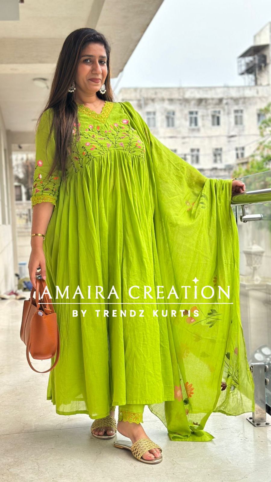 Parrot Green Alia Cut Beautiful Embroidery Set