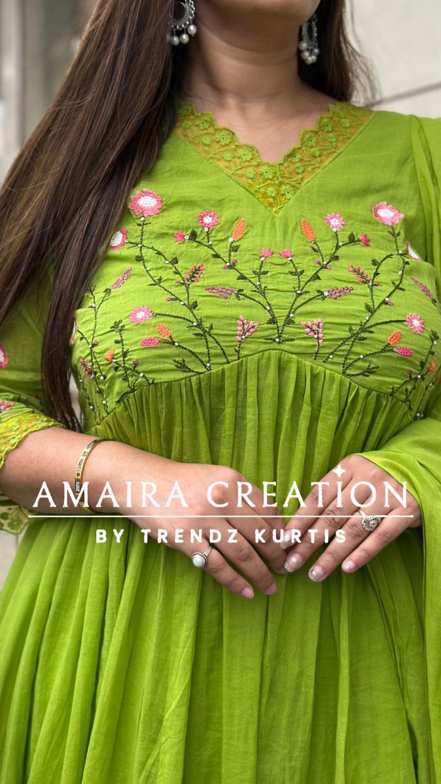 Parrot Green Alia Cut Beautiful Embroidery Set