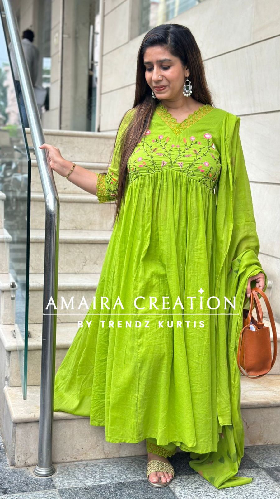 Parrot Green Alia Cut Beautiful Embroidery Set