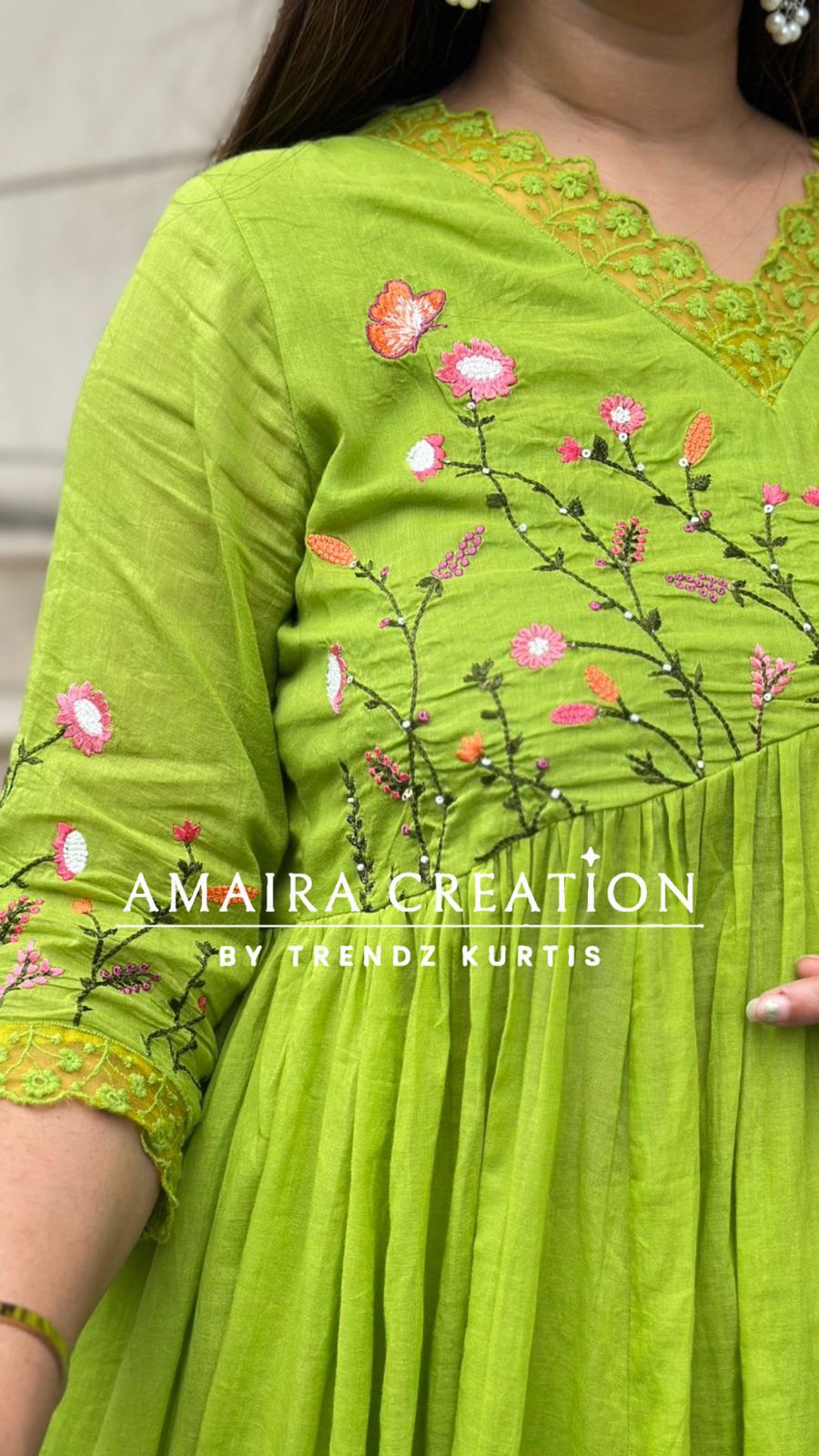 Parrot Green Alia Cut Beautiful Embroidery Set