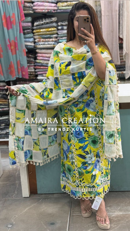 Multi Neon Premium Cotton Unstitch Suit with Beautiful Dupatta