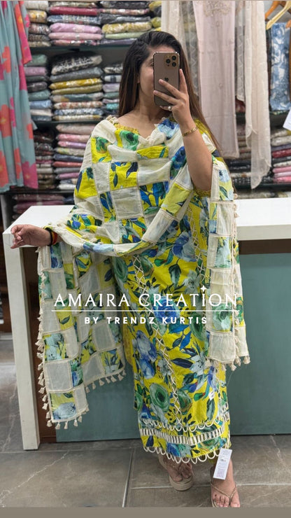 Multi Neon Premium Cotton Unstitch Suit with Beautiful Dupatta
