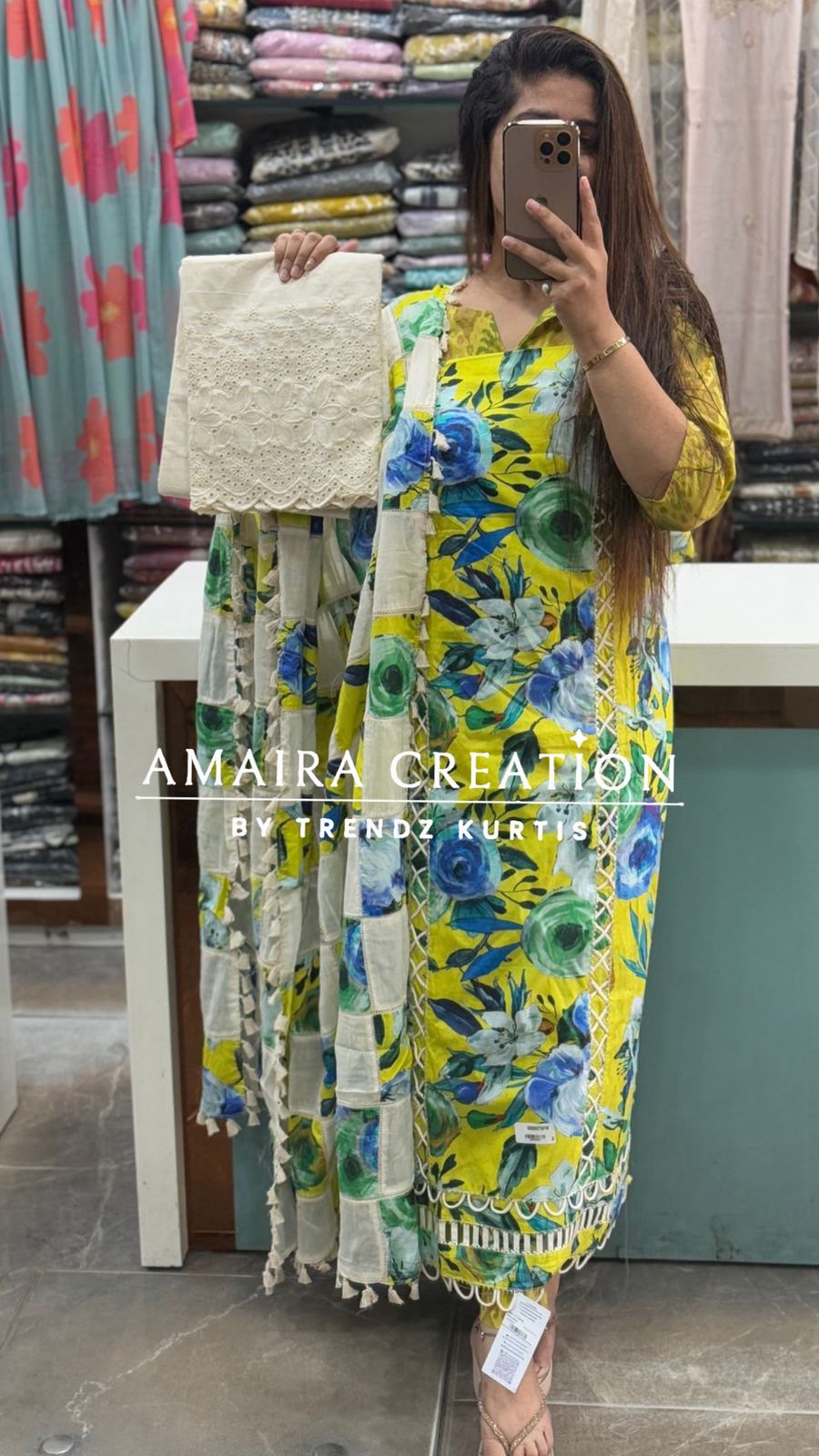 Multi Neon Premium Cotton Unstitch Suit with Beautiful Dupatta