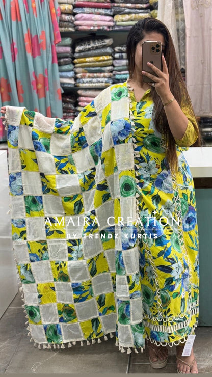 Multi Neon Premium Cotton Unstitch Suit with Beautiful Dupatta