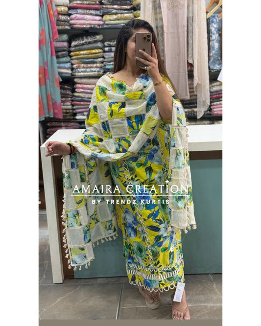 Multi Neon Premium Cotton Unstitch Suit with Beautiful Dupatta