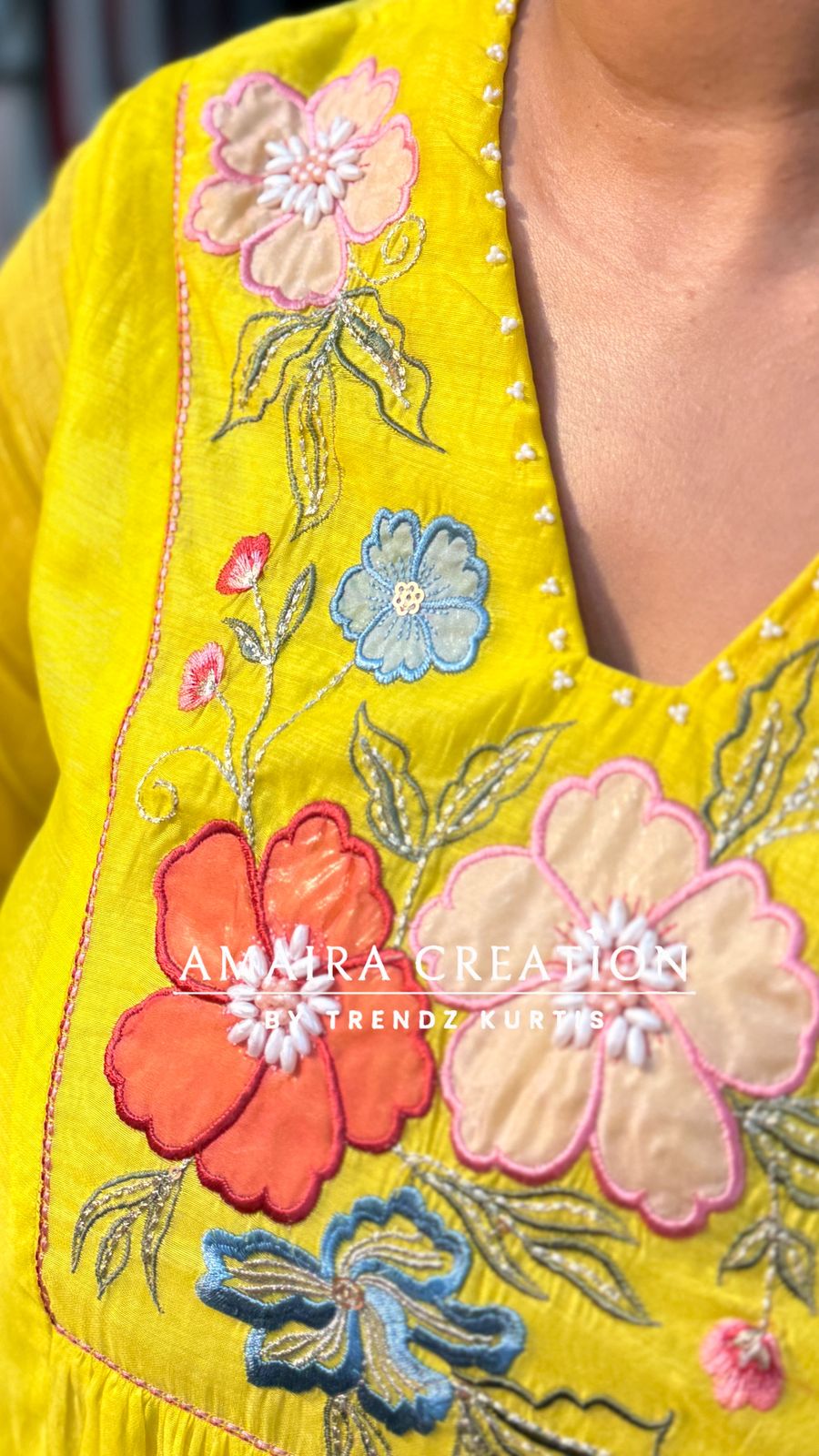 Neon Green Mull Chanderi Indowestern Set with Beautiful Floral Embroidery Detailing