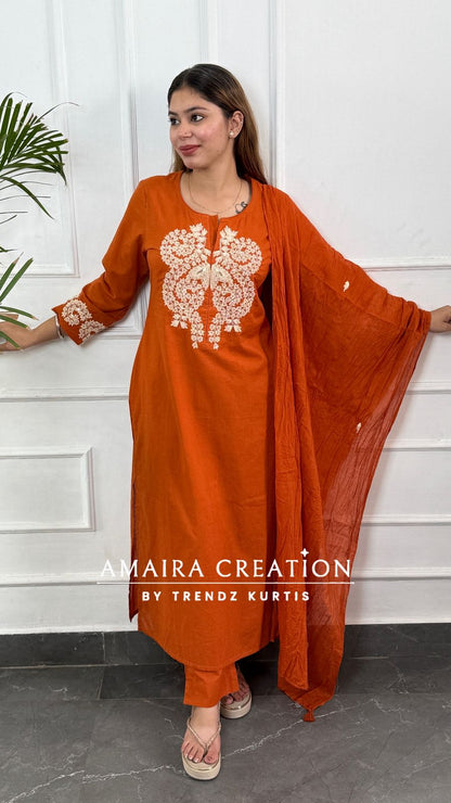 Premium Cotton Pant Set With Beautiful Work