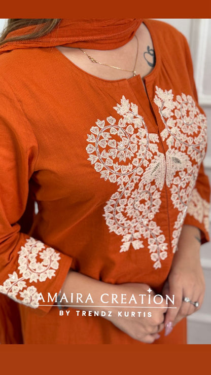 Premium Cotton Pant Set With Beautiful Work