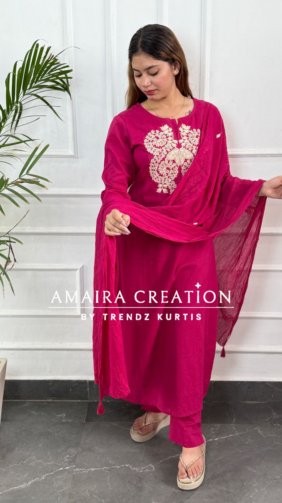 Premium Cotton Pant Set With Beautiful Work