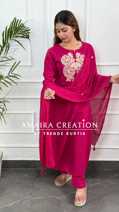 Premium Cotton Pant Set With Beautiful Work