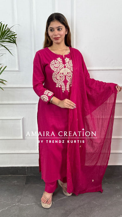 Premium Cotton Pant Set With Beautiful Work