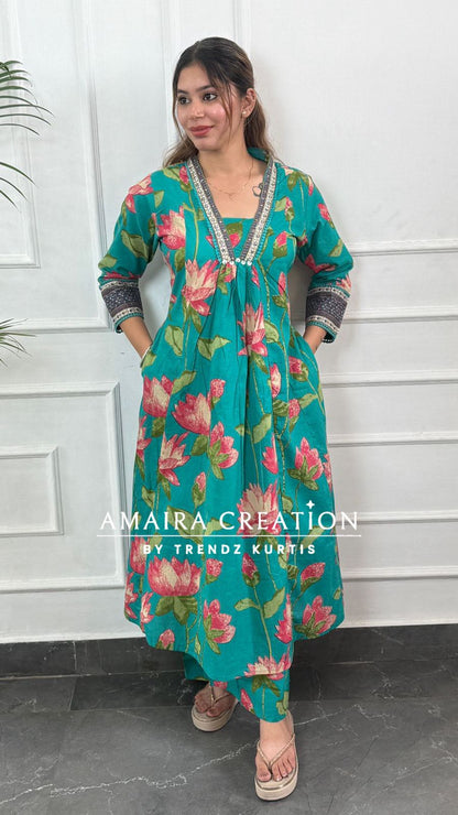 Floral Print Cotton A line set