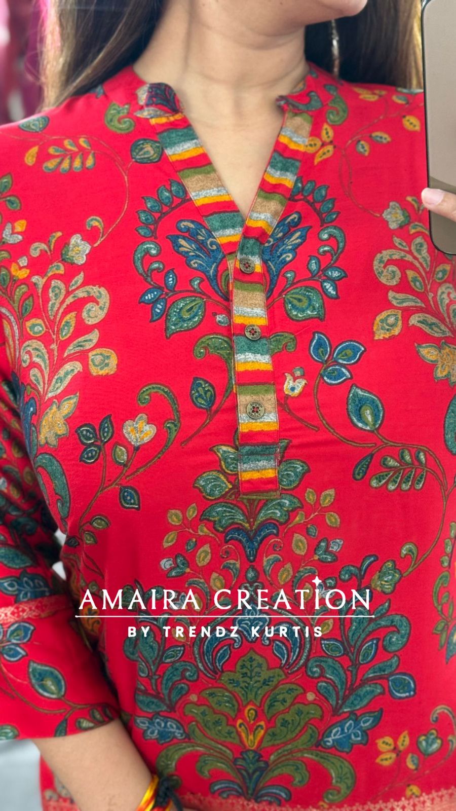 Vibrant Red Colour Premium Reyon Foil Print Detailing Cord Set