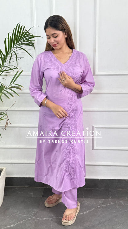 Premium Cotton Chikankari A Line Set