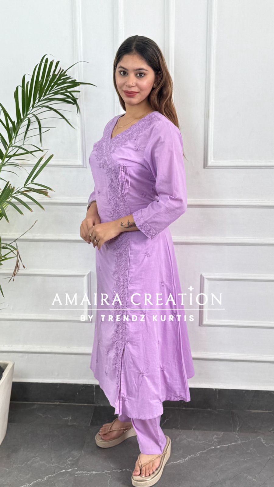 Premium Cotton Chikankari A Line Set