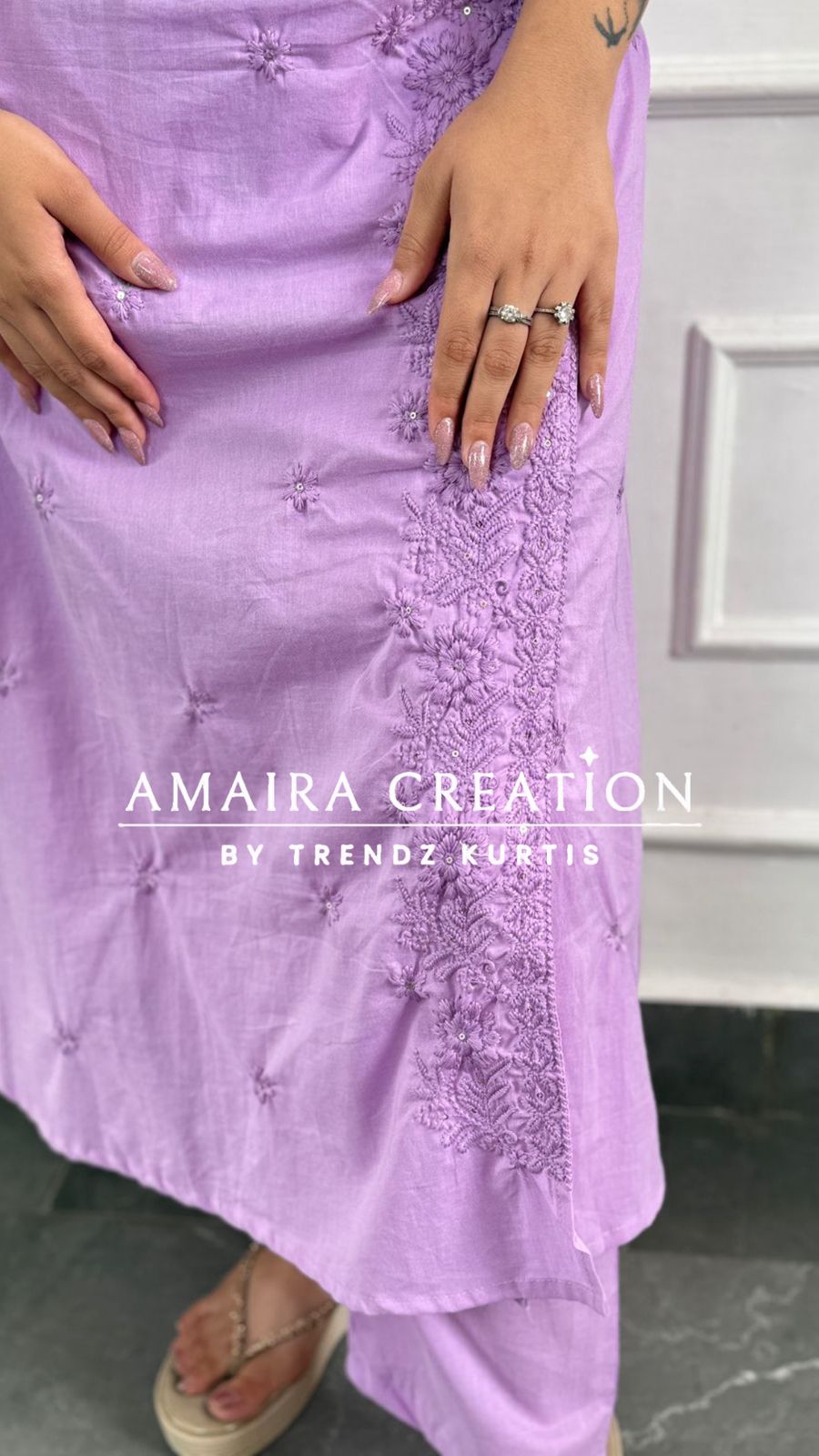 Premium Cotton Chikankari A Line Set