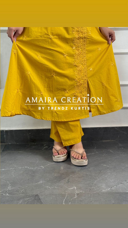 Premium Cotton Chikankari A Line Set