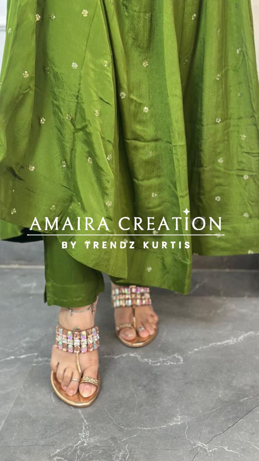 Dark Mehendi Green Premium Chinnon Anarkali Set